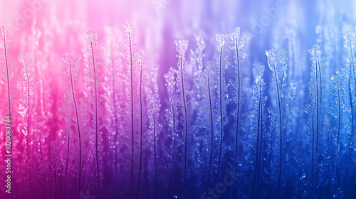 Frosty Abstract Gradient in Pink and Blue, Frozen Grass with Icy Sparkles and Soft Light
