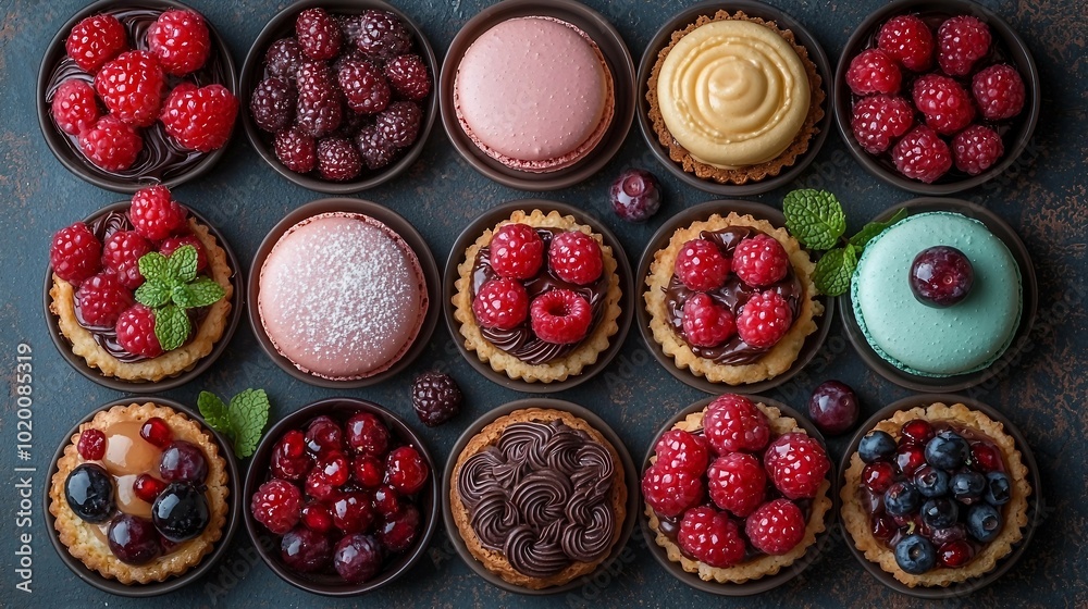 Assorted Mini Desserts on a Dark Background Assorted Mini Desserts on a Dark Background
