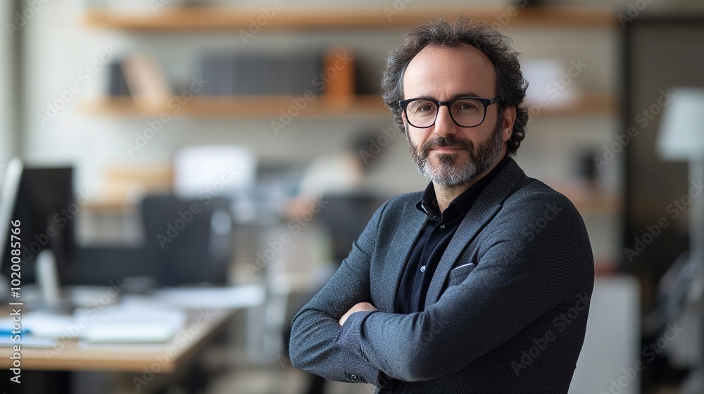 Professional Man Standing in Modern Office Environment Professional Man Standing in Modern Office Environment