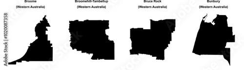 Broome, Broomehill-Tambellup, Bruce Rock, Bunbury outline maps