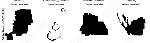 Sandstone, Scott and Seringapatam Reefs, Serpentine-Jarrahdale, Shark Bay outline maps