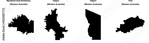 Wyndham-East Kimberley, Yalgoo, Yilgarn, York outline maps
