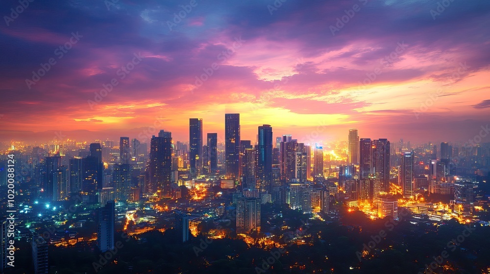 Cityscape at Twilight with Vibrant Sky Cityscape at Twilight with Vibrant Sky