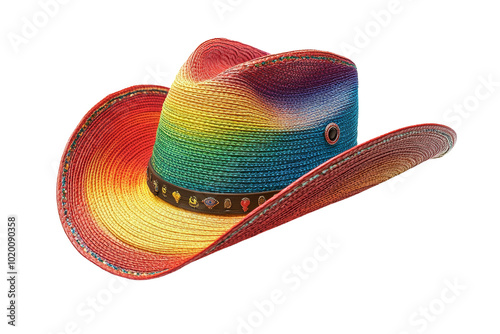 Colorful cowboy hat with a vibrant rainbow design, perfect for summer festivals and outdoor activities. photo