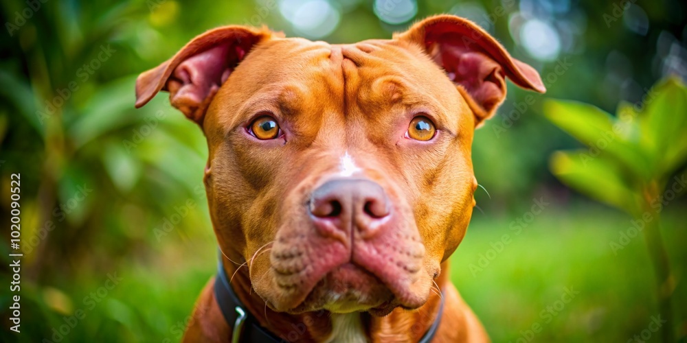 Vibrant Red Nose Pitbull Dog Posing in Natural Setting with Bright Eyes and Playful Expression Vibrant Red Nose Pitbull Dog Posing in Natural Setting with Bright Eyes and Playful Expression