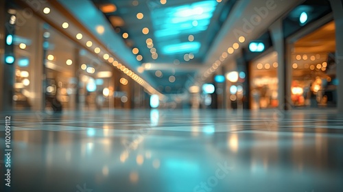 Blurred View of a Shopping Mall Interior with Lights and Reflections