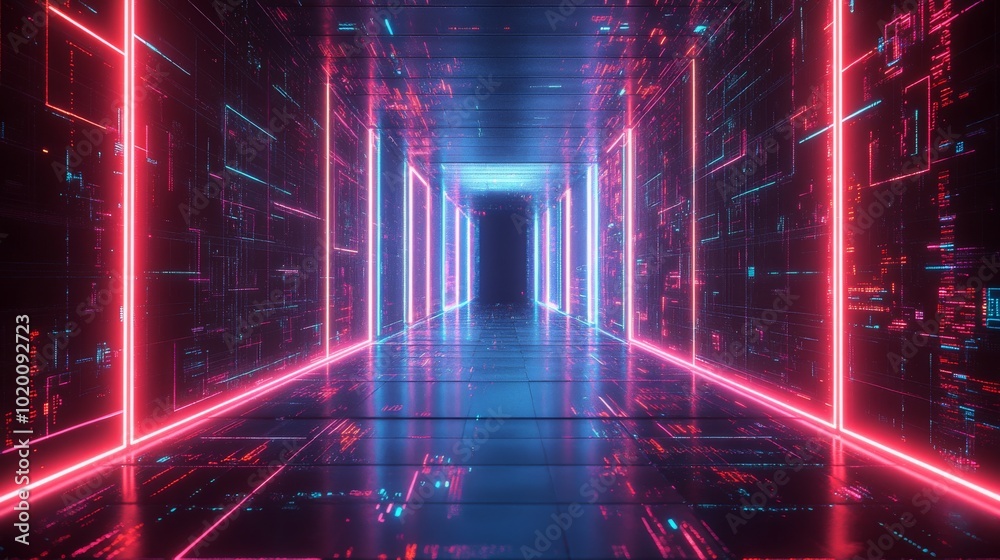 Neon Lights Illuminating a Digital Corridor Neon Lights Illuminating a Digital Corridor