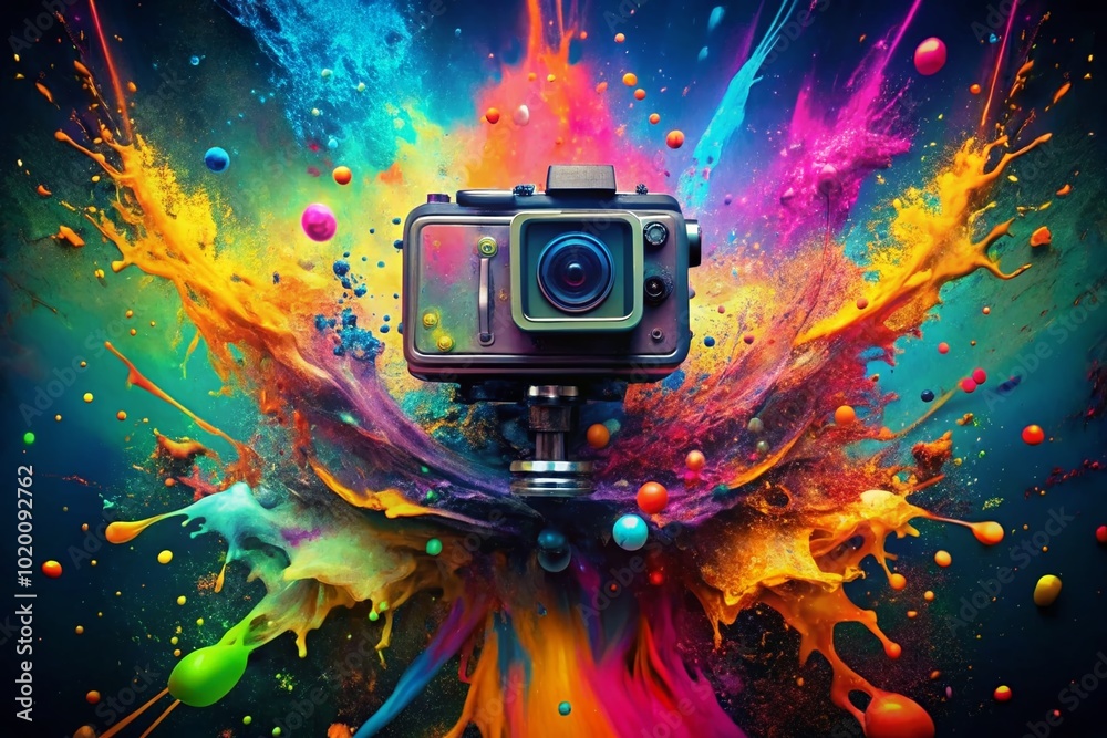 Fototapeta premium Vibrant Splatter Neon Paint on Canvas Creating an Abstract Colorful Artistic Background Design