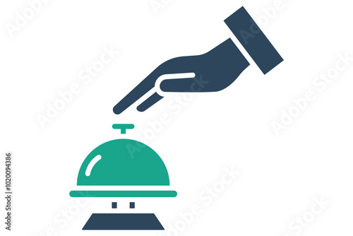 Desk bell icon. solid icon style. hand with bell. icon related to reception. hotel elements vector illustration