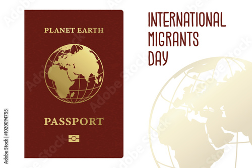 International Migrants Day, December 18. People who moved to live in another country. Political refugee. Foreign passport with the inscription planet earth. Citizen of the world. Vector illustration.