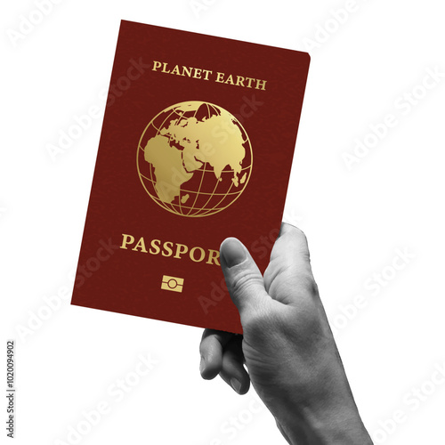 Poster for International Migrants Day, December 18. Holiday of people who moved to live in another country. Political refugee. Hand holding a passport. Vector illustration in trendy style.