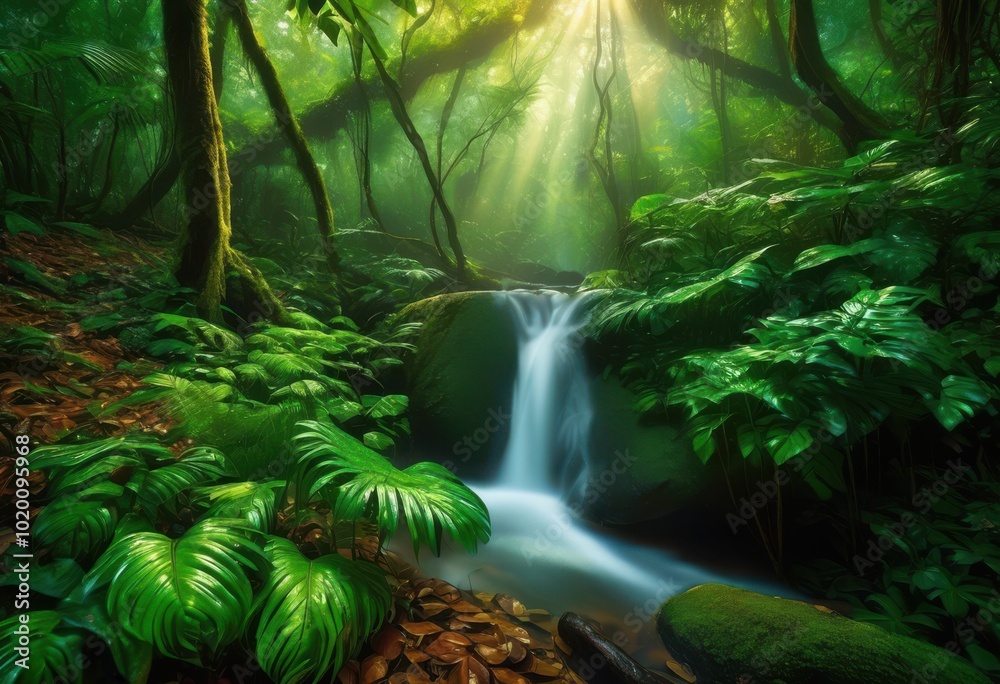 lush vibrant jungle foliage featuring dew kissed green leaves radiating beauty wilderness, greenery, nature, plants, tropical, flora, landscape, botanical lush vibrant jungle foliage featuring dew kissed green leaves radiating beauty wilderness, greenery, nature, plants, tropical, flora, landscape, botanical