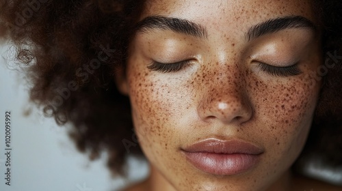 Close-Up Portrait of Woman with Freckles and Natural Beauty