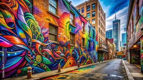 Vibrant Urban Graffiti Rip Art with Abstract Colors and Dynamic Patterns in a City Environment