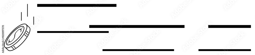 A minimalist representation of a comet flying through space with motion lines indicating speed. Ideal for astronomy, space exploration, speed, minimalism, and science education themes. Black