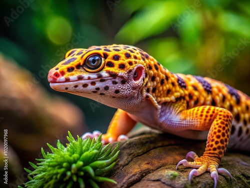 Vibrant West Indian Leopard Gecko on Natural Habitat Background Showcasing Unique Patterns and Colors