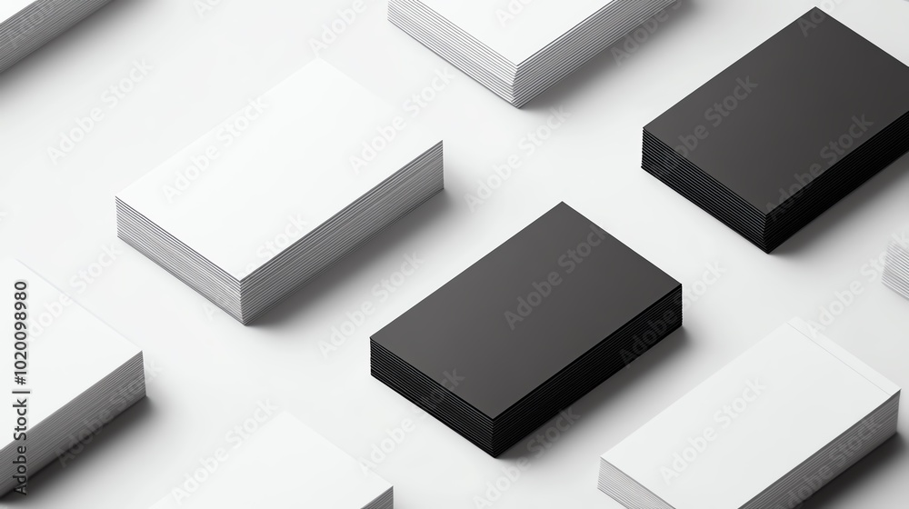 Blank business cards mockup with white and black stacks on white background. Blank business cards mockup with white and black stacks on white background.