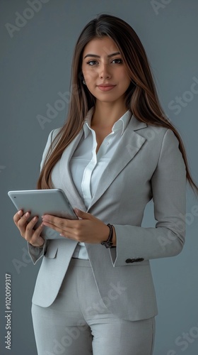 Professional Medium Shot of 29-Year-Old Business Woman with iPad