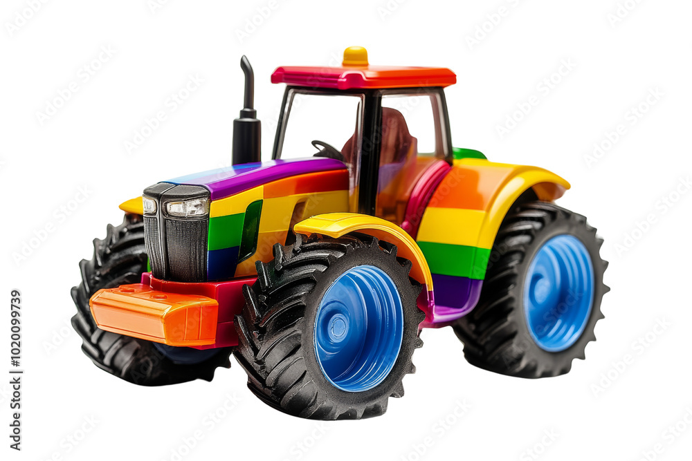 Obraz premium Colorful toy tractor with a vibrant rainbow design, perfect for children's playtime and imagination.