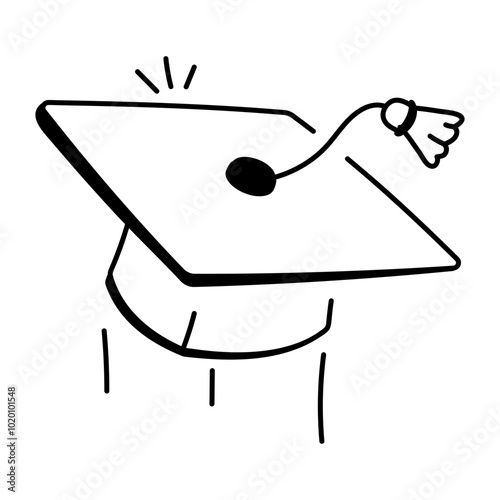 A doodle style icon of graduation cap 

