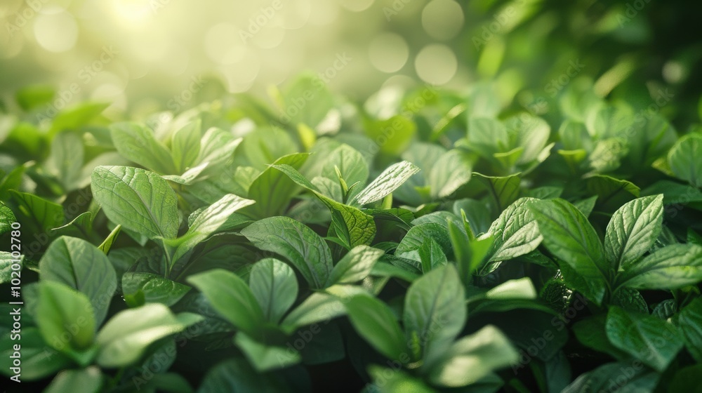 Sunlit Greenery in a Serene Forest. Lush Green Leaves in Morning Sunlight Sunlit Greenery in a Serene Forest. Lush Green Leaves in Morning Sunlight