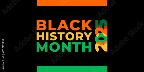 Black history month 2025 vector banner. Numbers with African colors. African-American History Month illustration for social media, card, poster on black background.