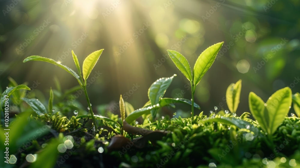 Sunlit Greenery in a Serene Forest. Lush Green Leaves in Morning Sunlight Sunlit Greenery in a Serene Forest. Lush Green Leaves in Morning Sunlight