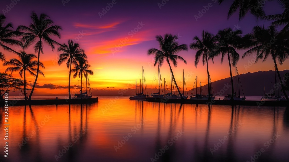 Sunset Over a Tranquil Harbor Sunset Over a Tranquil Harbor
