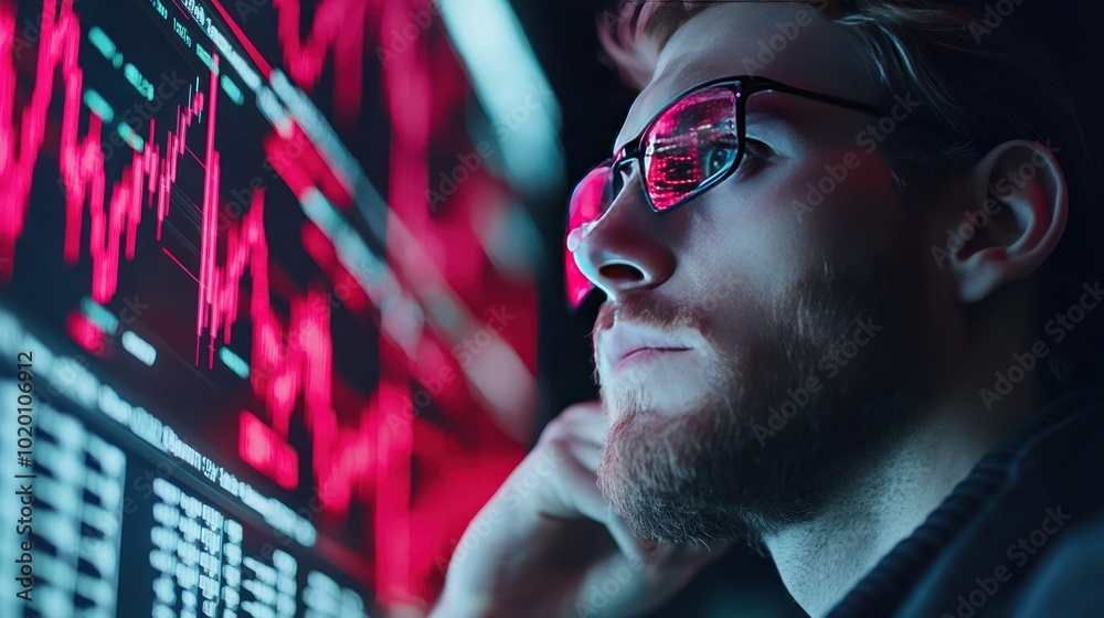 Obraz premium Financial analysts use computers to study the stock market. Chart data and price changes help them make accurate decisions.