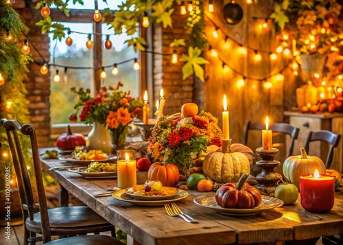 Vintage Thanksgiving Decorations and Festive Table Setting for a Cozy Autumn Celebration