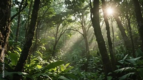 sun rays through the forest