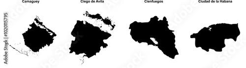 Camaguey, Ciego de Avila, Cienfuegos, Ciudad de la Habana outline maps
