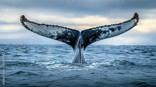 Humpback Whale Tail Splashing in the Ocean photo