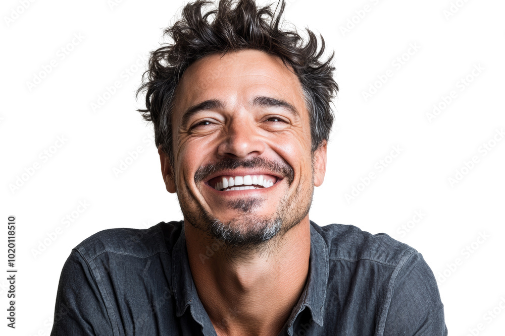 Happy man with curly hair, smiling widely against a white isolated background. Happy man with curly hair, smiling widely against a white isolated background.