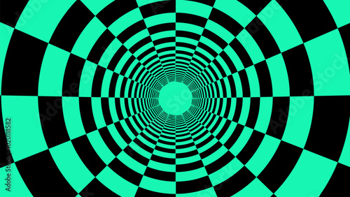 3D chess board green textured room. Abstract perspective tunnel. Vector illustration.	