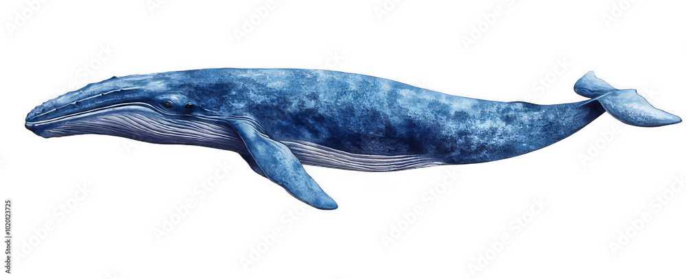 Ocean's Largest Mammal, Detailed Blue Whale in a Peaceful Underwater World, Isolated on Transparent Background