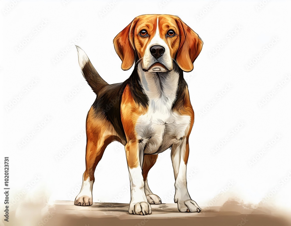 Adorable beagle standing and wagging its tail Adorable beagle standing and wagging its tail