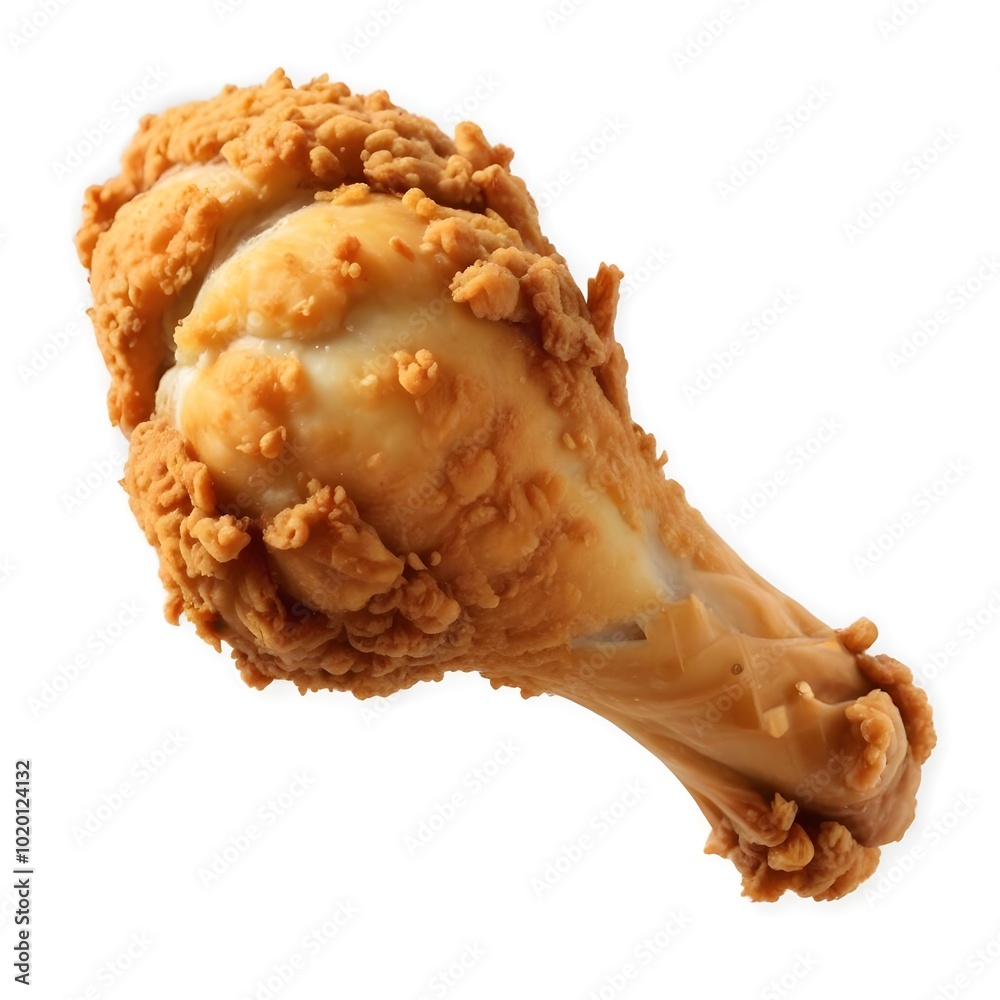 A fried chicken drumstick with a crispy golden-brown breading A fried chicken drumstick with a crispy golden-brown breading