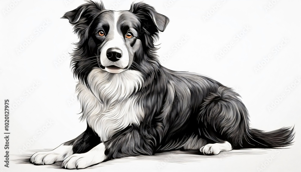 Fototapeta premium Border collie dog lying down posing for portrait