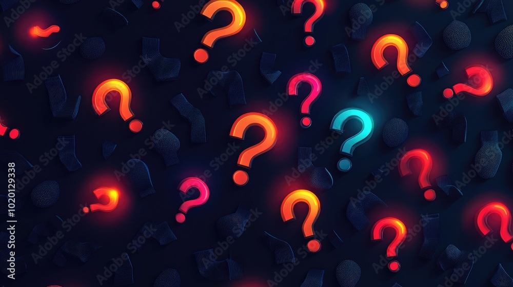 Dark blue background filled with soft-glowing question mark icons, representing problem-solving, inquiry, and the search for answers Dark blue background filled with soft-glowing question mark icons, representing problem-solving, inquiry, and the search for answers
