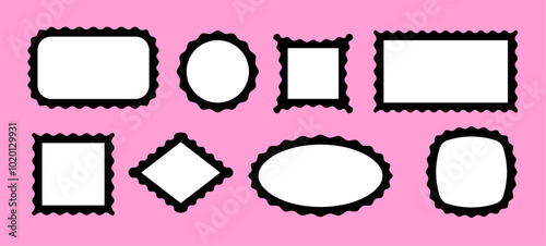 Set of squiggle frames. Vector illustration. Zig zag wavy edge. Cute cartoon style.