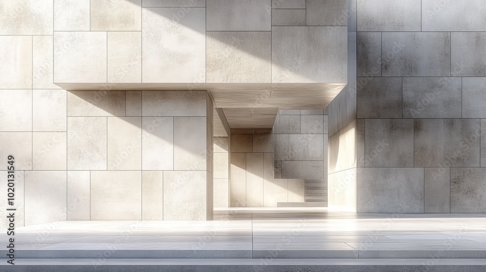 Obraz premium Modern Building Constructed with Warm Grey Concrete Stones and White Mortar, Contemporary Architecture Design.