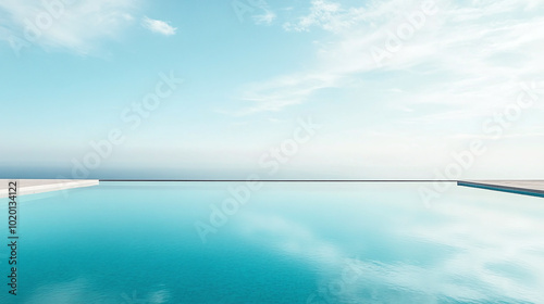 An empty pool with pristine water reflecting the sky, showcasing simplicity and calmness, with no distractions around