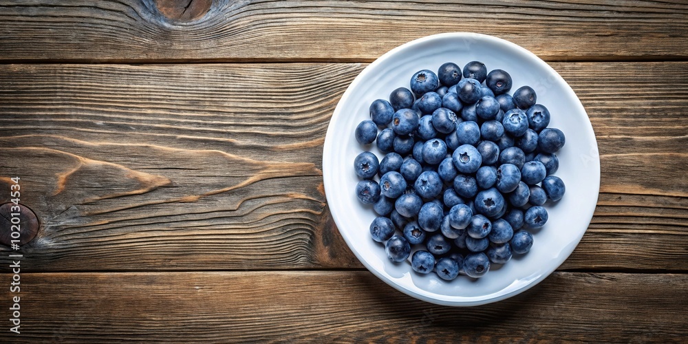 Blueberries in a white plate on wooden table, high angle view Blueberries in a white plate on wooden table, high angle view
