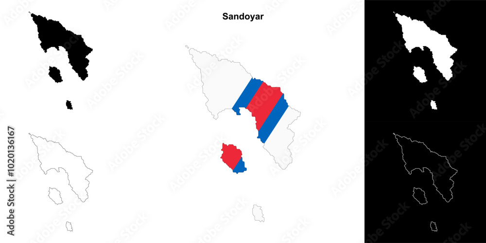 Obraz premium Sandoyar region outline map set