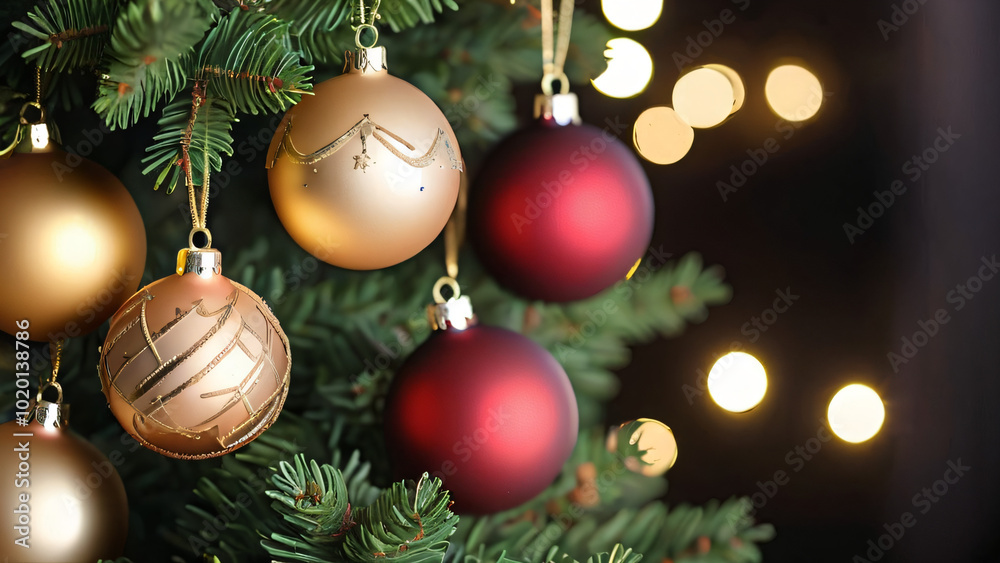 Christmas Tree With Baubles And Blurred Shiny Lights Christmas Tree With Baubles And Blurred Shiny Lights