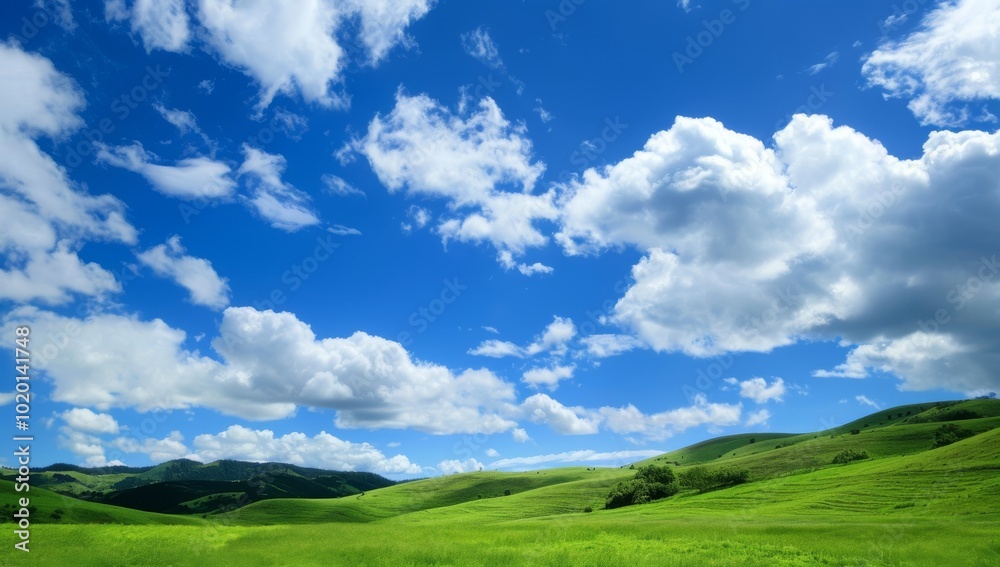 Green, grassy hills, a blue sky with white clouds - a perfect desktop wallpaper for Windows XP. Nature backdrop, summer vibe, looking out from inside Green, grassy hills, a blue sky with white clouds - a perfect desktop wallpaper for Windows XP. Nature backdrop, summer vibe, looking out from inside