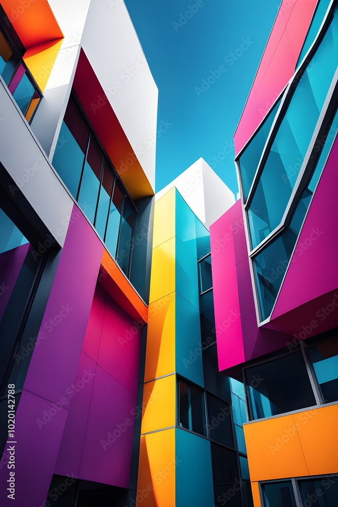 Fototapeta premium minimalist architectural rendering of modern buildings in simple and clean geometric forms and vibrant colors