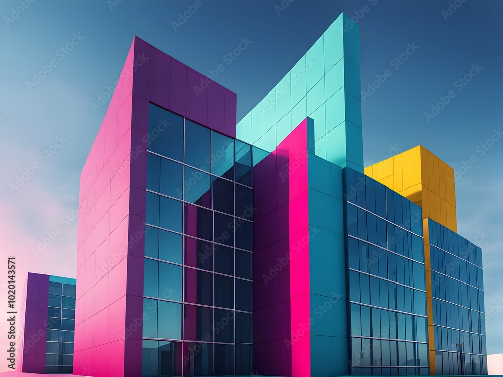 minimalist architectural rendering of modern buildings in simple and clean geometric forms and vibrant colors minimalist architectural rendering of modern buildings in simple and clean geometric forms and vibrant colors