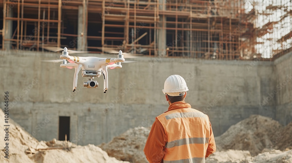 Drone Overseeing Construction Site Operations Drone Overseeing Construction Site Operations